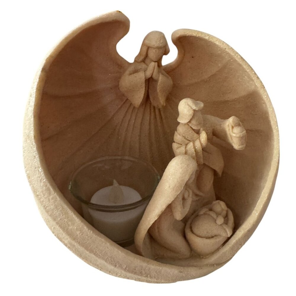 Nativity Angel Candle Holder Figurine Sandstone Finish